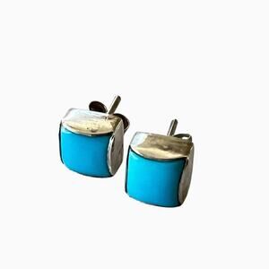 Sterling Silver Earrings Stephen Estelle Stud Nepal 925 Sky Blue Stone Square